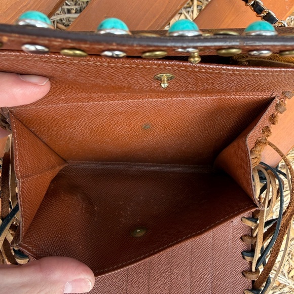 Louis Vuitton Brown Monogram Fringe Crossbody with Turquoise Studs - Picture 8 of 14